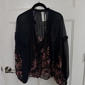 Anthropologie Black and Pink Floral Blouse